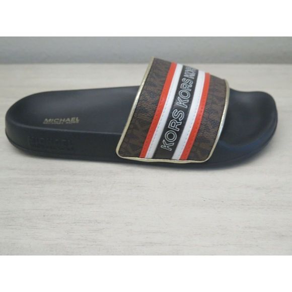 Michael Kors Women's Sz 6M Brown/Crimson Red Gilmore Slides - Picture 3 of 8
